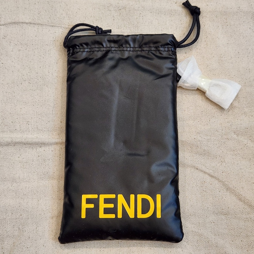 Authentic Fendi Black Nylon Soft Sunglasses Eyeglasses Pouch Case Yellow Logo